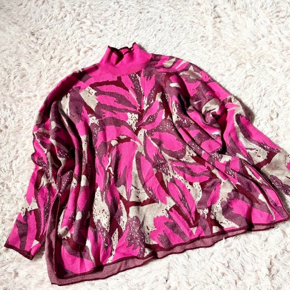 Abstract Metallic Maximalist Eccentric Colorful Mock Neck Oversized Sweater S